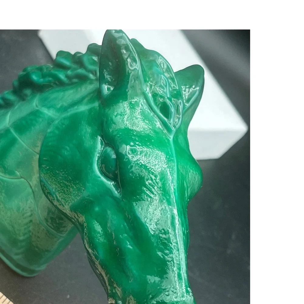Vintage Jade Malachite Glass Horse Head Figurine‎ Czech Art Deco Hoffmann